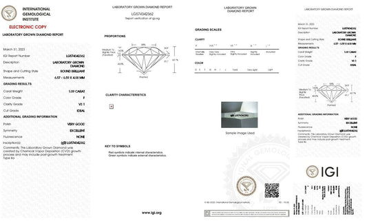 Round Excellent Cut 1.09 cts F VS1 IGI Certified CVD Lab Grown Loose Diamonds