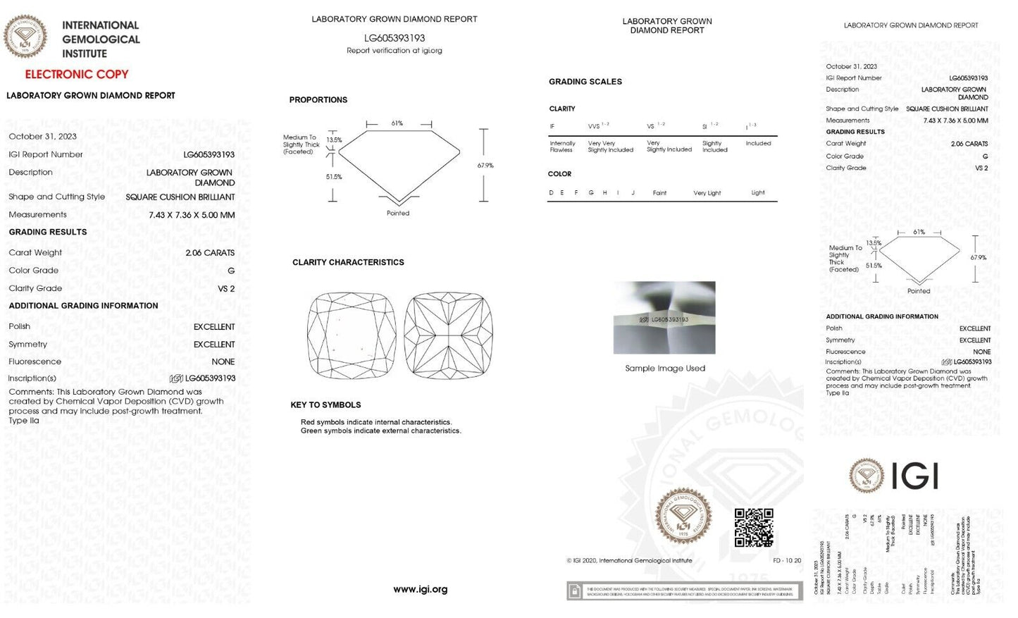 Lab Grown Diamond - CUSHION SHAPE -2.06 CTS - VS2 - G COLOUR- IGI CERTIFIED