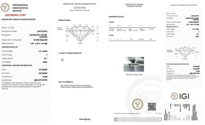 LOOSE Diamond ROUND EXCELLENT CUT 1.01 Cts F VS1 IGI Certified CVD Lab Grown