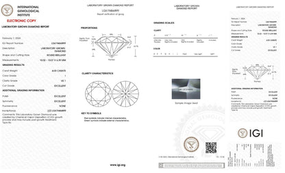 Lab Grown Diamond 4.03 CARET STONE- ROUND SHAPE  -VS1- I COLOUR - IGI CERTIFIED