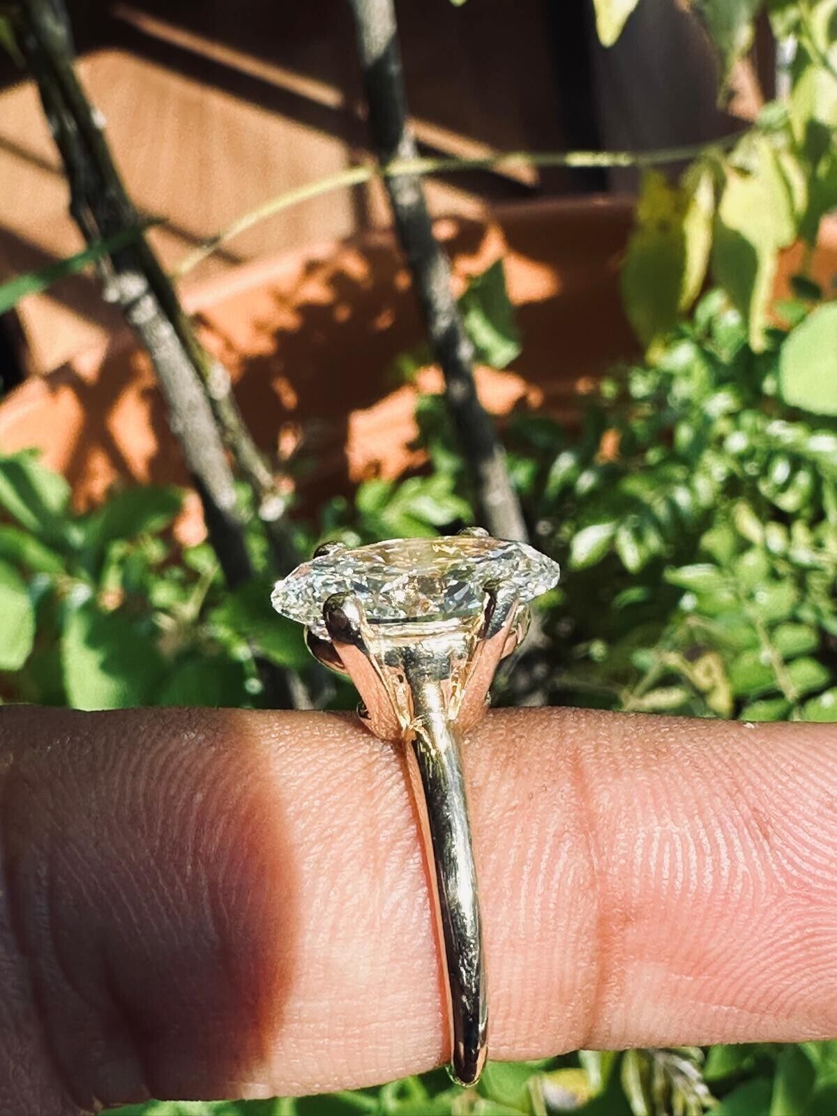 4.87 Ct Lab Grown OVAL CVD Diamond G/H SI1-2 14k Yellow Gold Engagement Ring