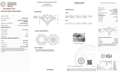 Lab Grown Diamond 3.01 CARET STONE- ROUND SHAPE  -VS2 -F COLOUR - IGI CERTIFIED