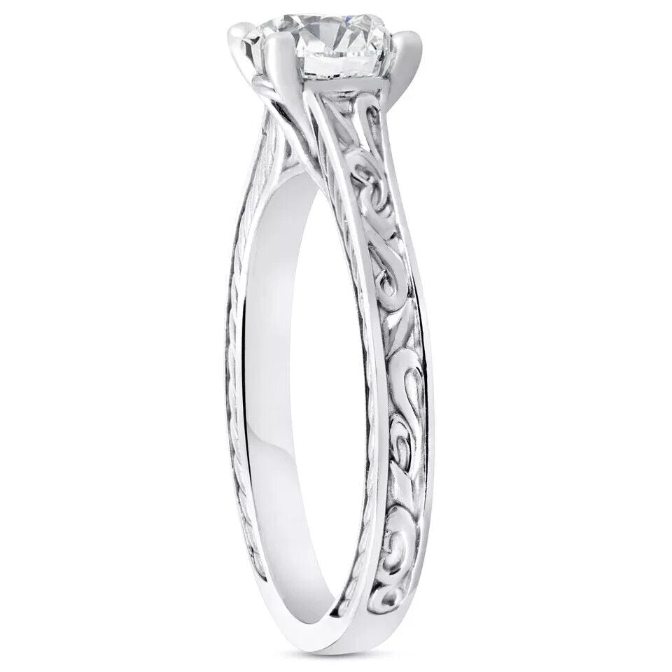 F/VS 1ct Solitaire Round Diamond Engagement Ring White Gold Lab Grown
