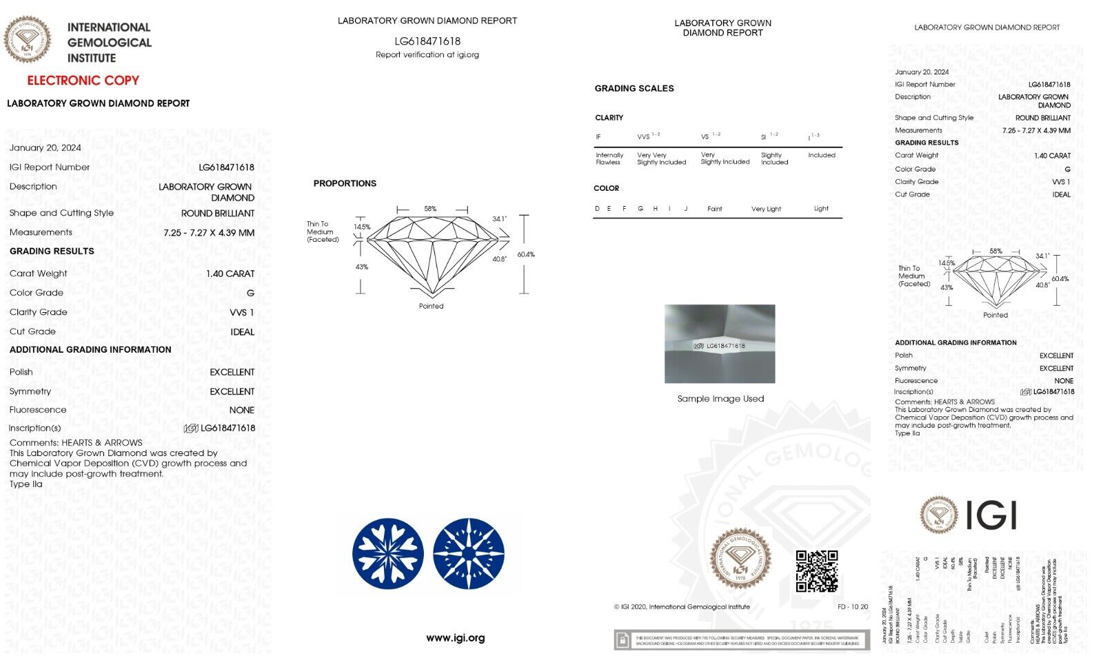 Lab Grown Diamond 1.40 CARET STONE- ROUND SHAPE  -VVS1 -G COLOUR - IGI CERTIFIED