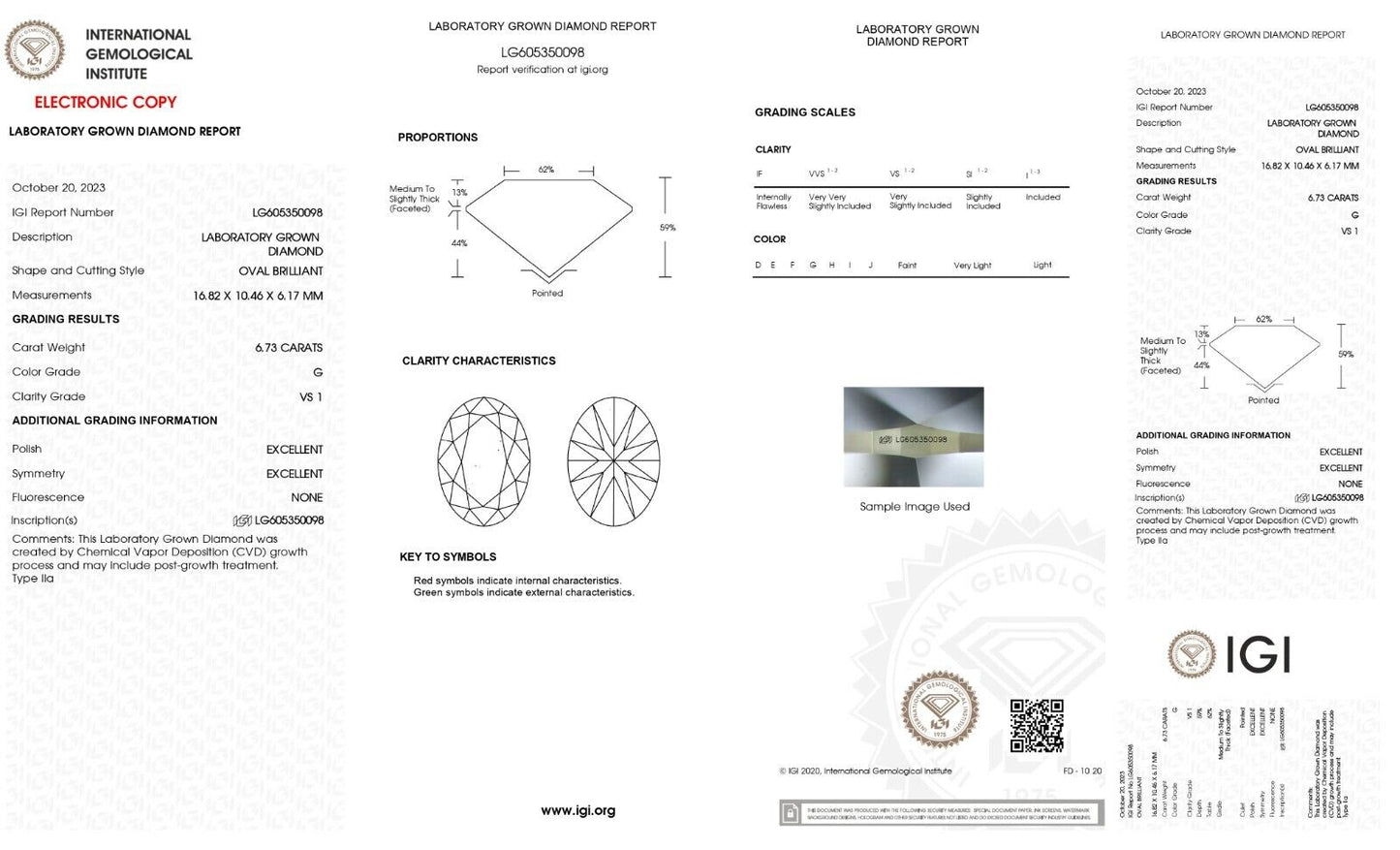 Oval 6.73 Cts G Color VS1 IGI Certified Lab Grown CVD loose oval Cut Diamond