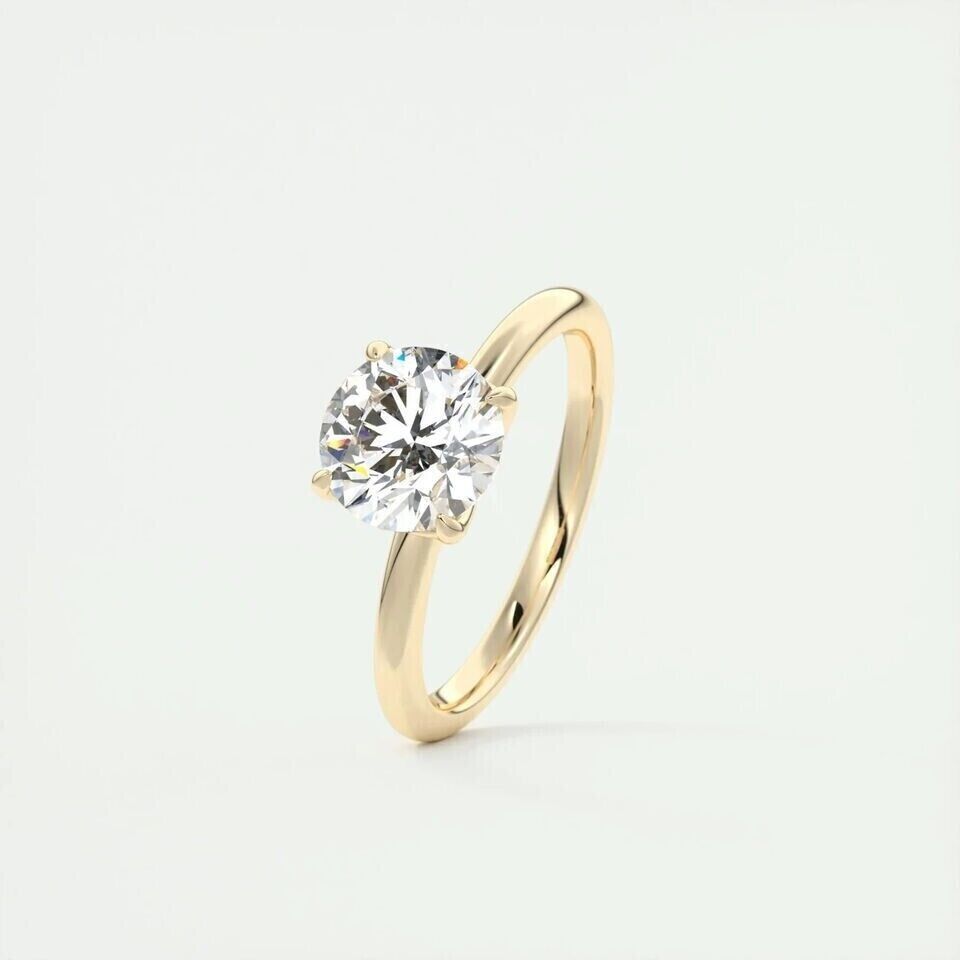 Solitaire Lab Grown Ring 1.00Ct F/G SI+ Round Diamond Engagement 14k Yellow Gold