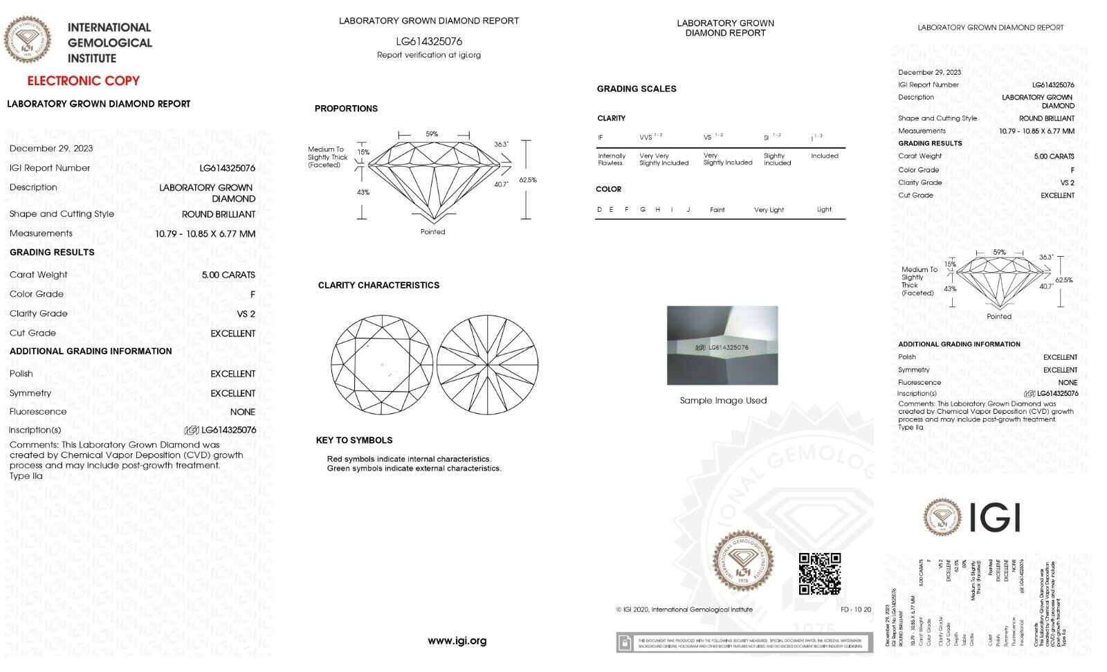 Lab Grown IGI Certified 5.00 Carat Round F Color VS2 Clarity STONE CVD DIAMOND