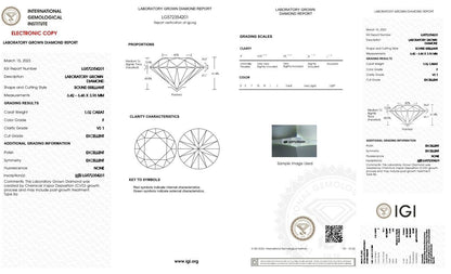 Round Excellent Cut 1.02 cts F VS1 IGI Certified CVD Lab Grown Loose Diamonds