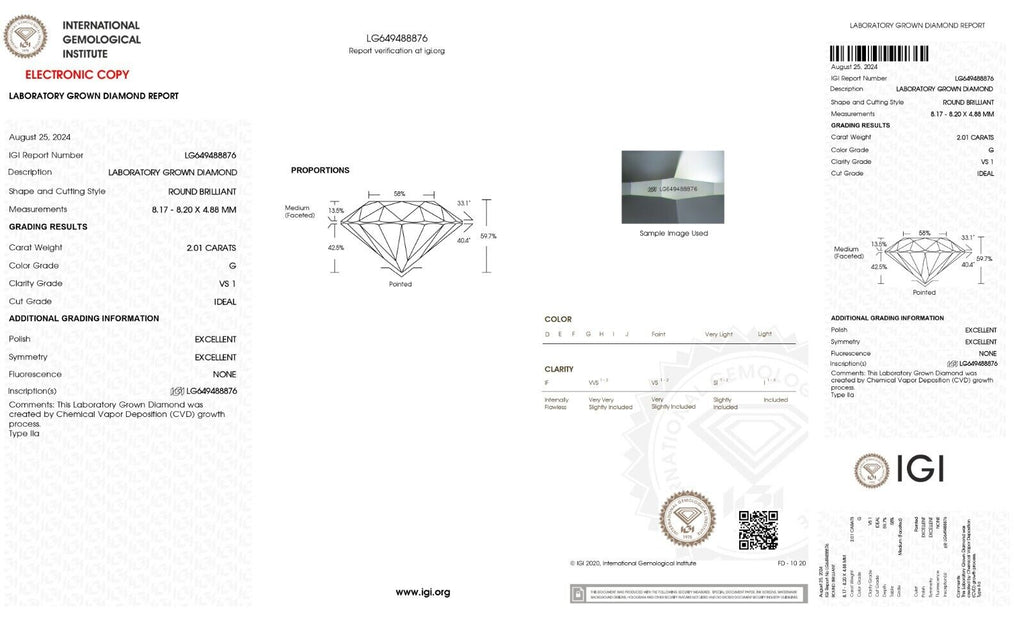 ROUND Cut Loose Diamond 2.01 Ct Lab Grown CVD Diamond G Color VS2 Clarity STONE