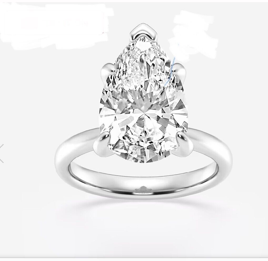 Lab Grown 6.60 Ct CVD Diamond G VS1  14k WHITE Gold Solitaire Ring Size 5