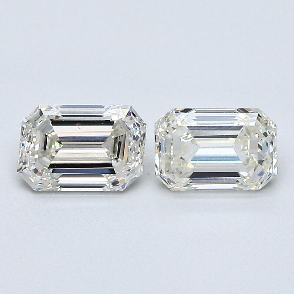 Lab Grown 1.18 Ct EMERALD Cut Pair For Earrings CVD Diamond J Color VS1 Clarity