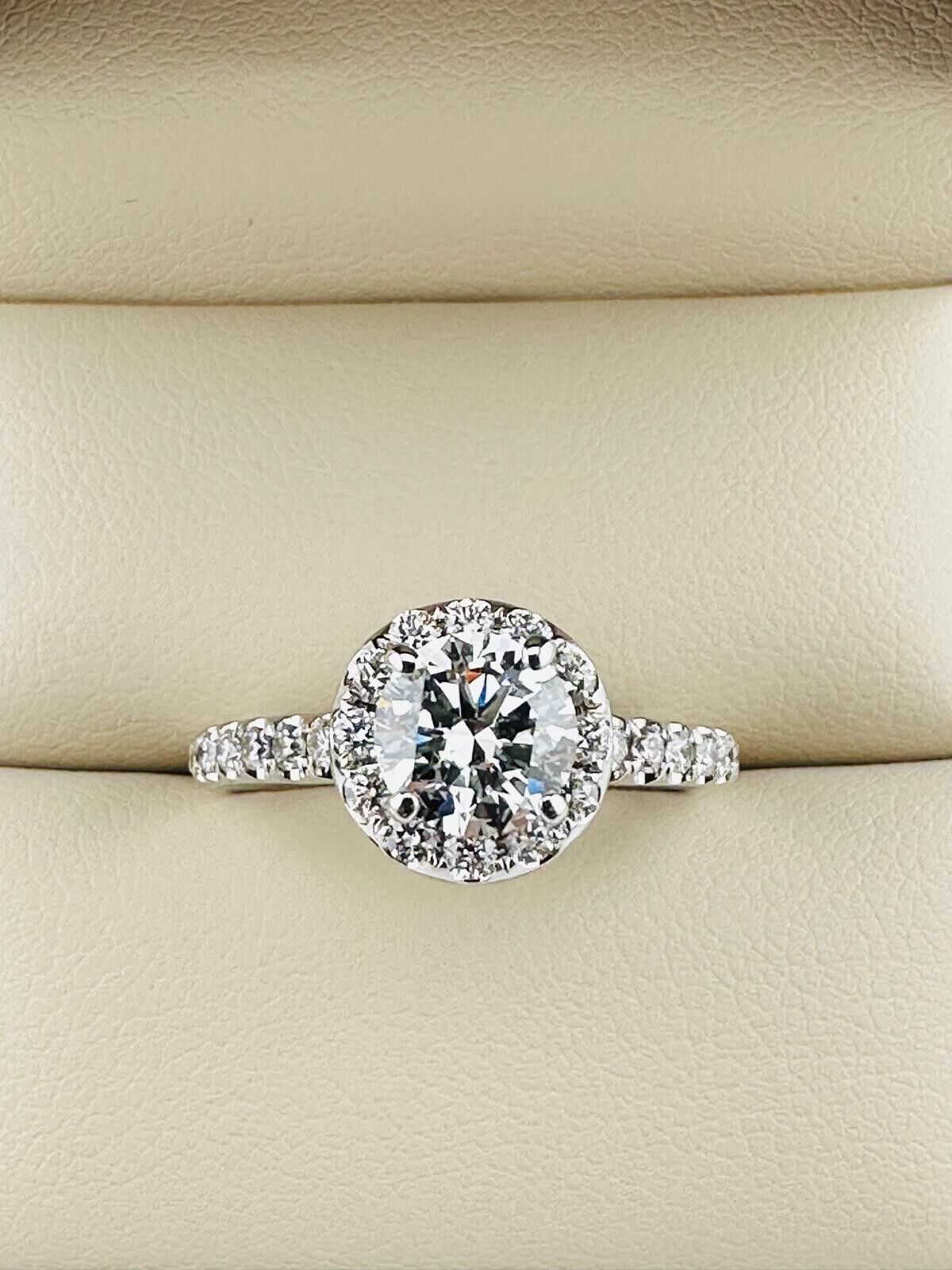 1.03 Ct Round EVS2 Lab Grown Diamond 14K Gold Ring Size 6.75 Natural Side Stone