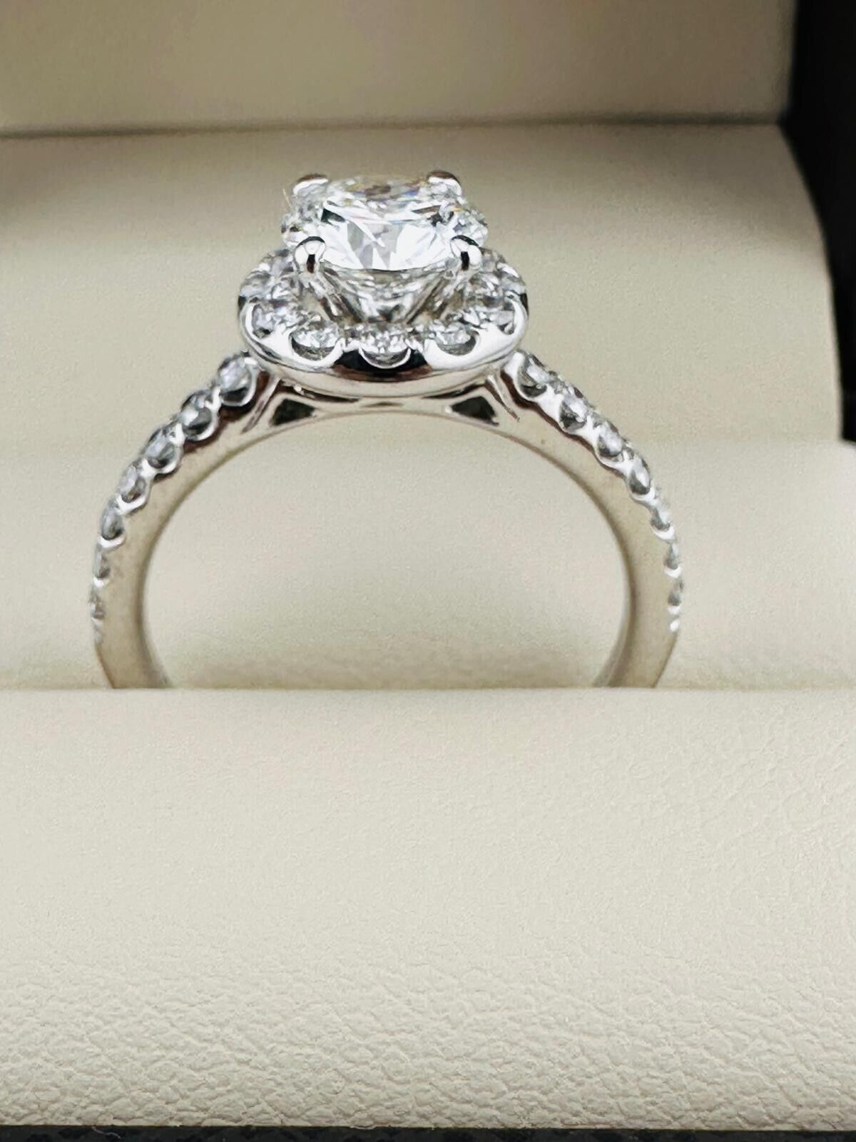 1.03 Ct Round EVS2 Lab Grown Diamond 14K Gold Ring Size 6.75 Natural Side Stone