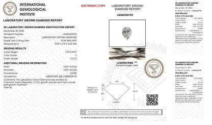 0.32 Cts Pear Cut IGI Certified Lab Grown CVD Diamond E Color VVS2 Clarity STONE