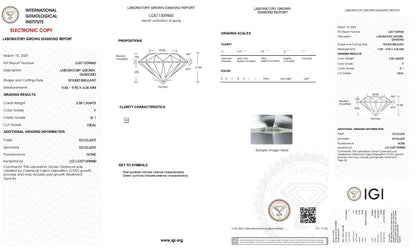 ROUND EXCELLENT CUT  3.58 Cts IGI CERTIFIED F SI1 CVD LAB GROWN LOOSE DIAMOND