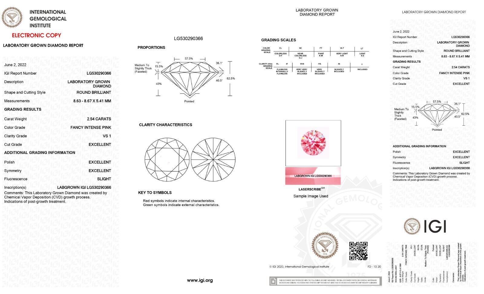 Round 2.54ct Fancy Intense Pink VS1 IGI Certified CVD Lab Grown LOOSE Diamond