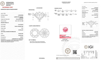 Round 2.54ct Fancy Intense Pink VS1 IGI Certified CVD Lab Grown LOOSE Diamond