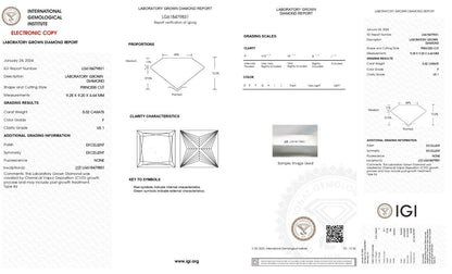 Princess Cut 5.02 Cts F Color VS1 Clarity Lab Grown IGI Certified CVD Diamond