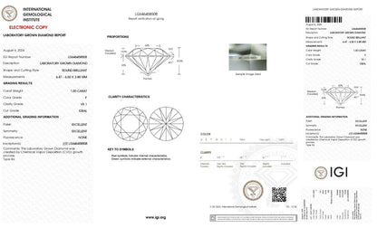 Round Cut 1.00 Cts IGI Certified Lab Grown CVD Diamond F Color VS1 Clarity