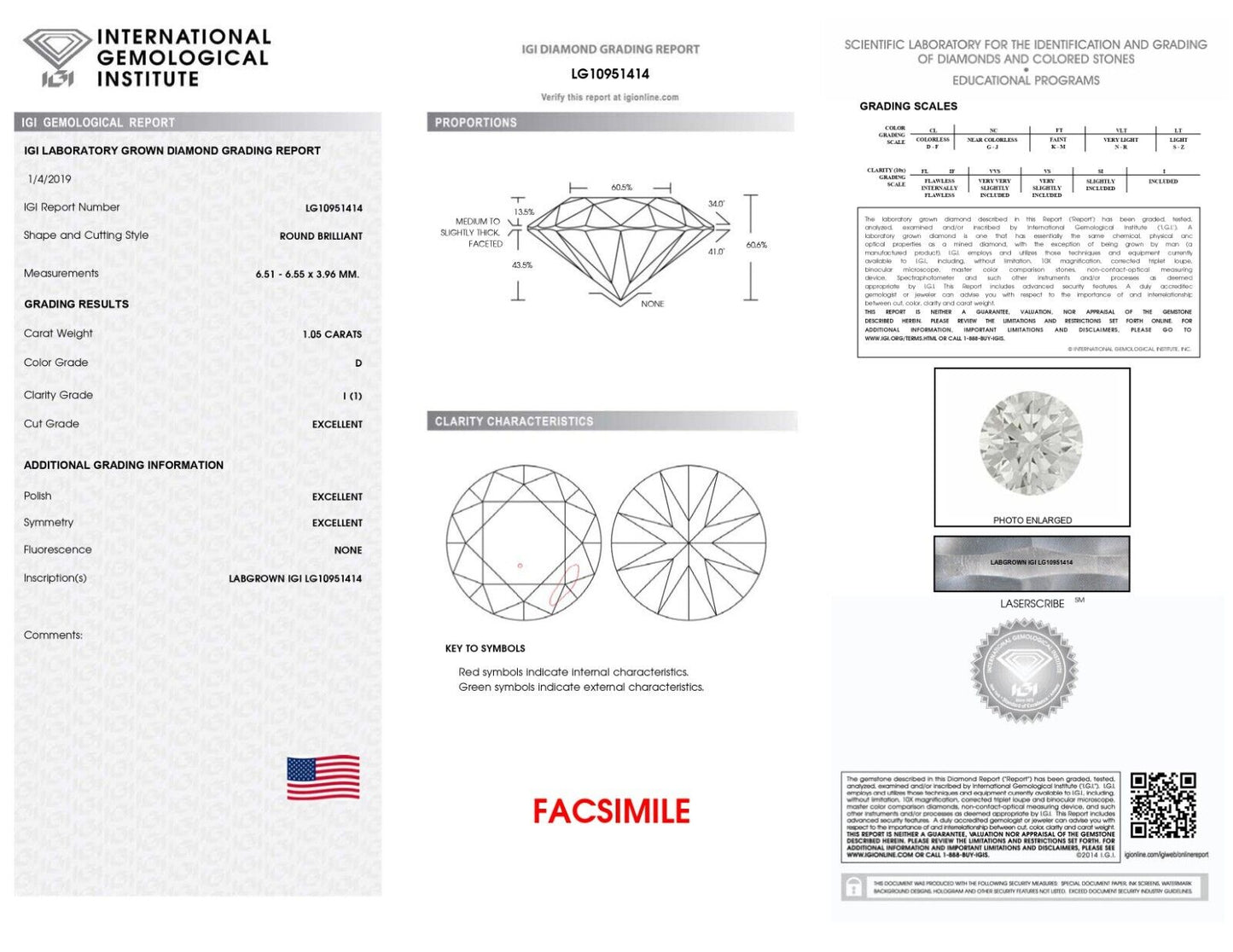 ROUND EXCELLENT CUT 1.05 Cts D I1 IGI CERTIFIED CVD LAB GROWN LOOSE DIAMOND