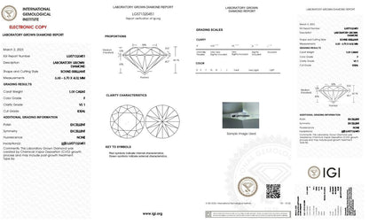 Round Excellent Cut 1.09 cts F VS1 IGI Certified CVD Lab Grown Loose Diamonds