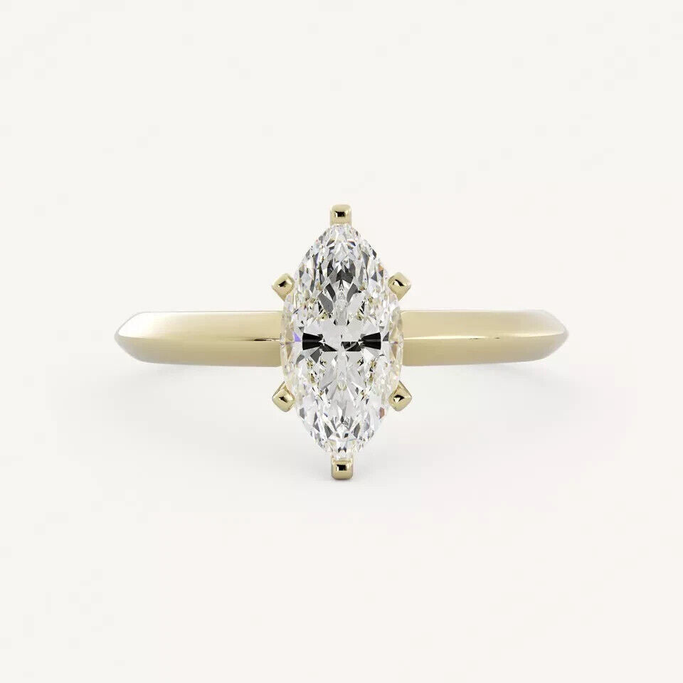 Solitaire Lab Grown Ring 1.00 Ct G VS2 Marquise Diamond Engagement Ring 14k Gold