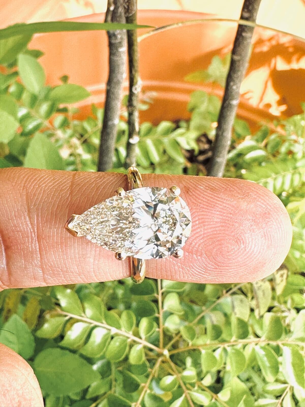 6.52 Ct Lab Grown Pear CVD Diamond G/H SI1-2 14k Yellow Gold Engagement Ring