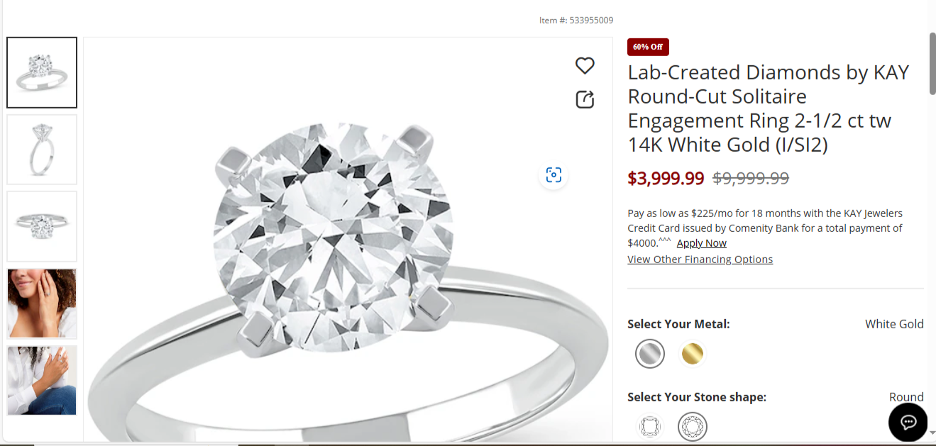 2.00 Ct Lab Grown CVD Diamond E/F VS1-2 14k WHITE Gold Solitaire Engagement Ring