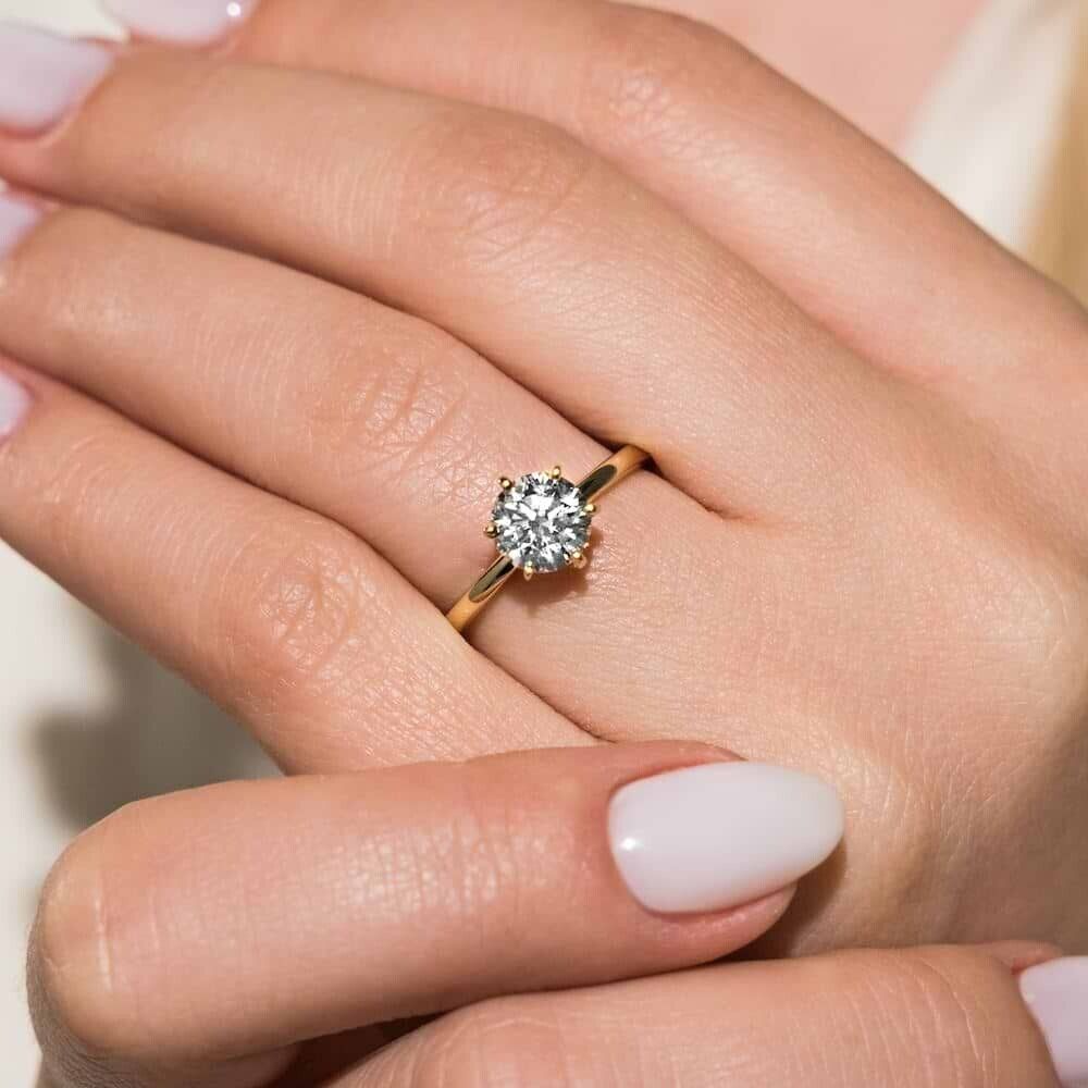 6 Prong Solitaire Ring 0.53 Ct Lab Grown CVD Diamond D VS1 14k YELLOW Gold