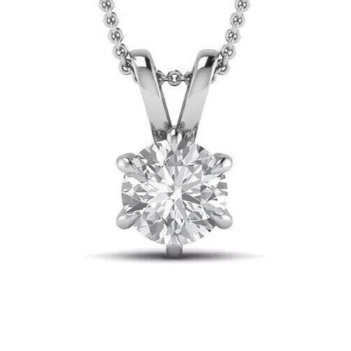 6 Prong 6.00 Ct Round Cut Simulated Diamond Pendant Solid 14K White Gold Pendent