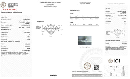 ROUND EXCELLENT CUT  3.05 CT G VVS2 IGI CERTIFIED CVD LAB GROWN LOOSE DIAMOND