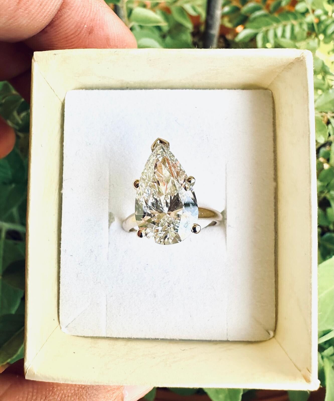 6.52 Ct Lab Grown Pear CVD Diamond G/H SI1-2 14k Yellow Gold Engagement Ring