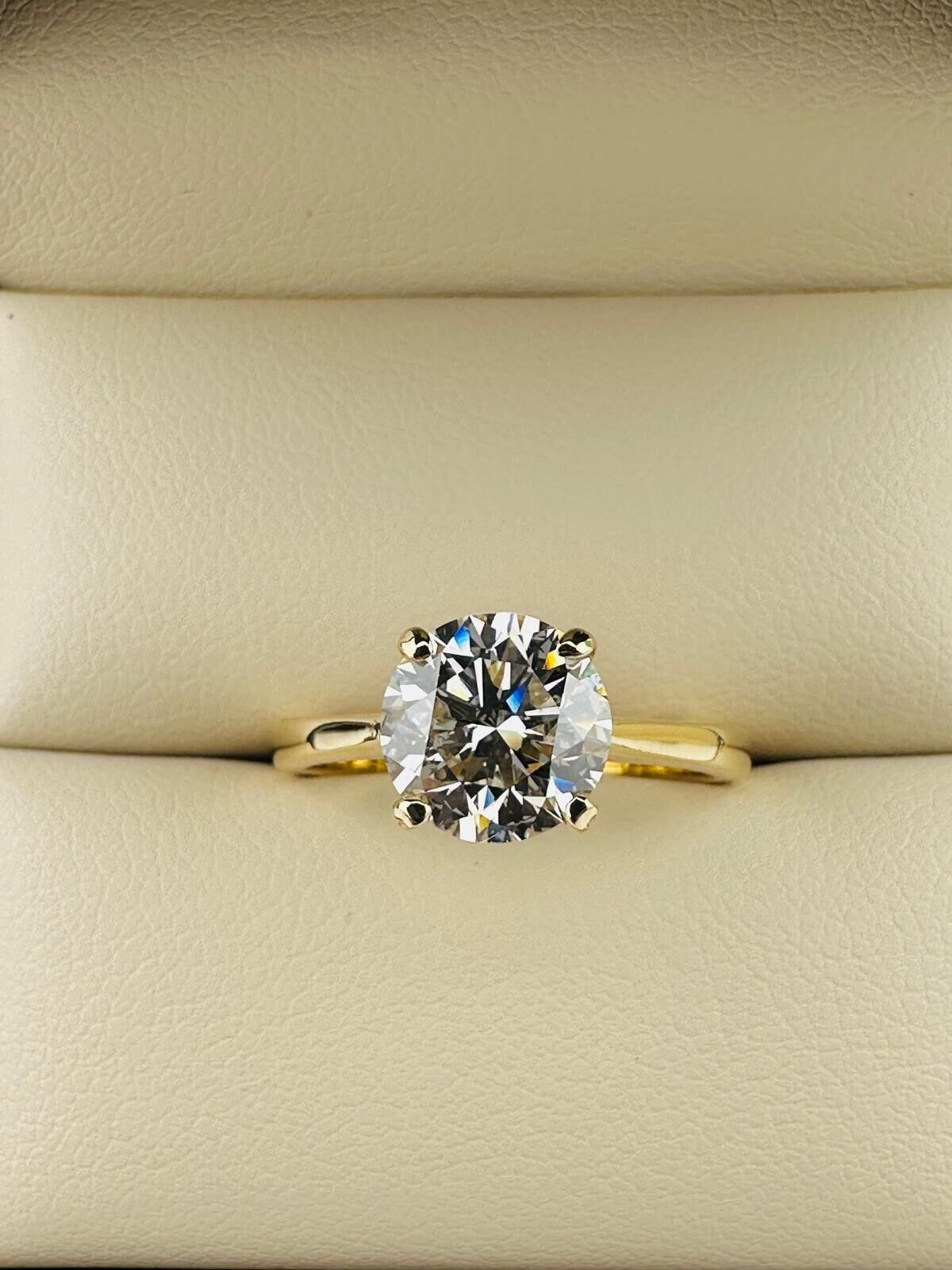 1.74 Ct Round I SI1 Lab Grown CVD Diamond Engagement 18K Gold Ring Size 5.25