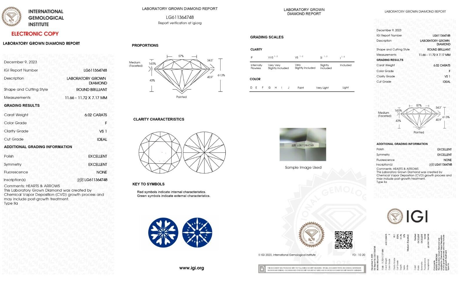 Lab Grown CVD Diamond 6.02 Cts ROUND Cut IGI Certified F Color VS1 Clarity STONE