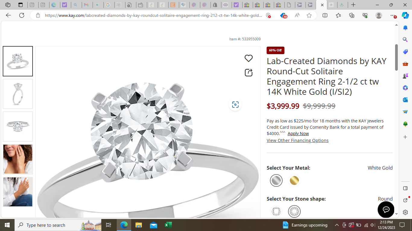 2.00 Ct Lab Grown CVD Diamond H/I VS1-2 14k WHITE Gold Solitaire Engagement Ring