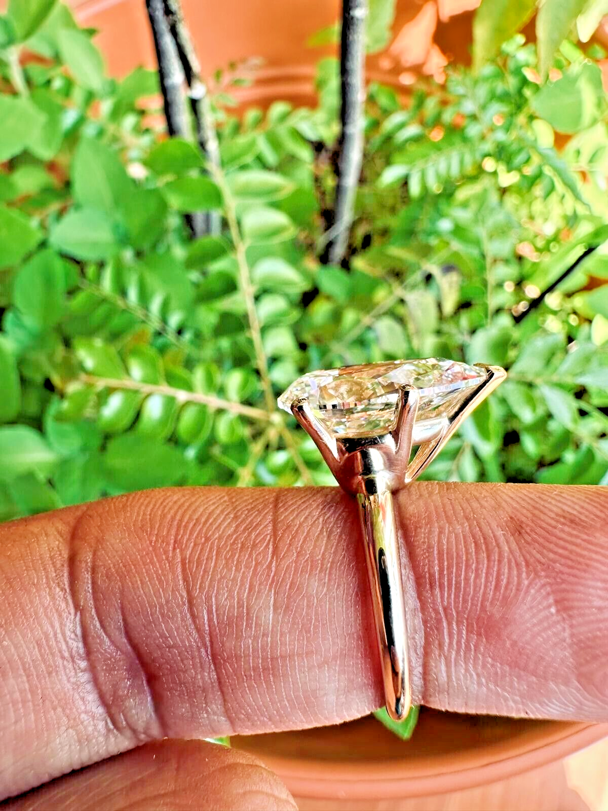 6.52 Ct Lab Grown Pear CVD Diamond G/H SI1-2 14k Yellow Gold Engagement Ring