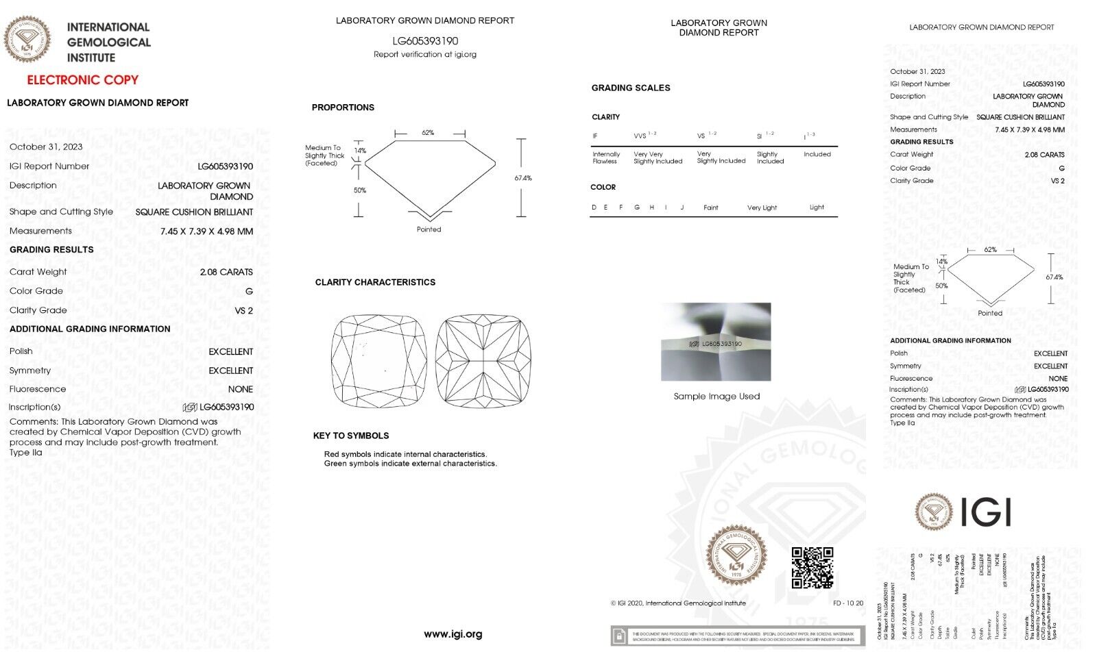 Lab Grown Diamond - CUSHION SHAPE -2.08 CTS - VS2 - G COLOUR- IGI CERTIFIED