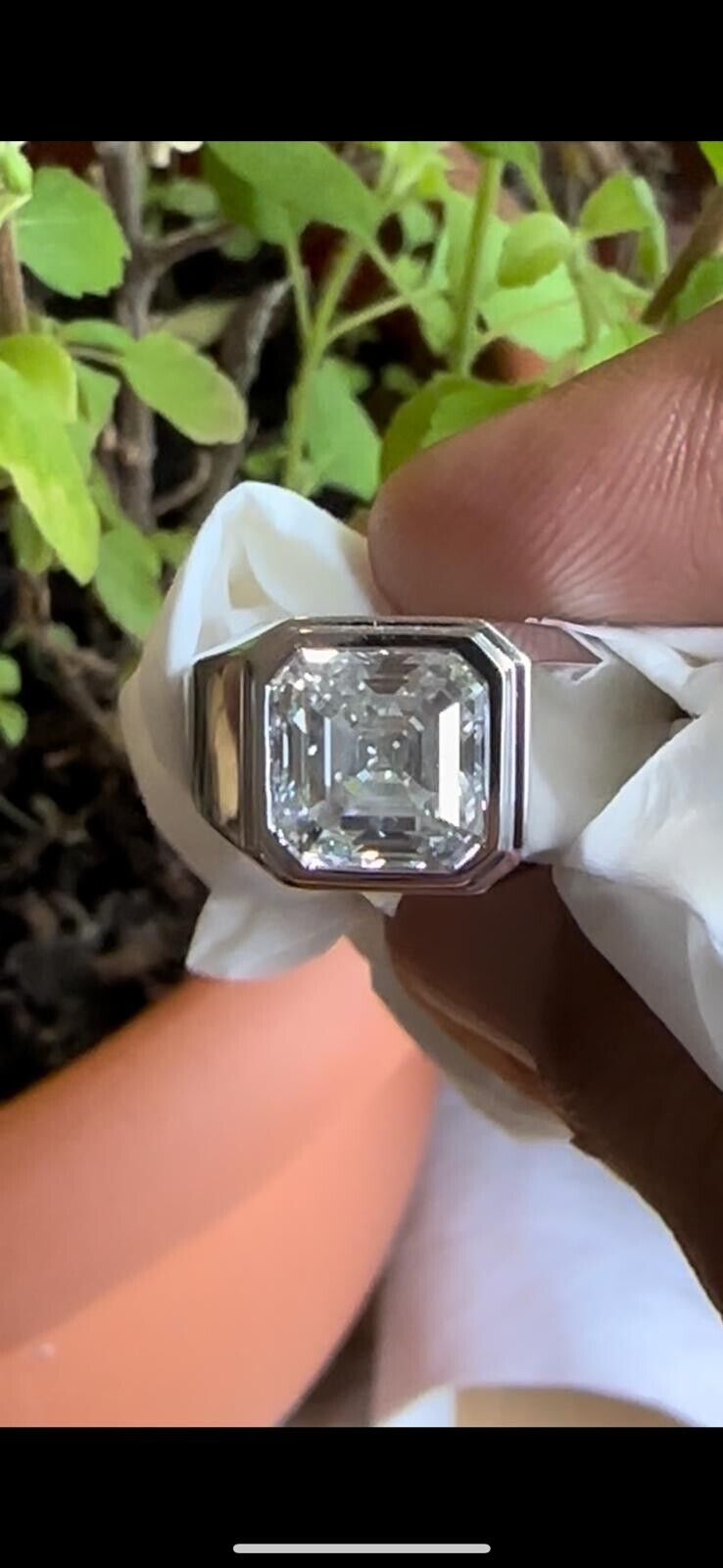 5 Ct ASSCHER Lab Grown E Color VVS2 IGI Certified 18K White Gold Engagement Ring
