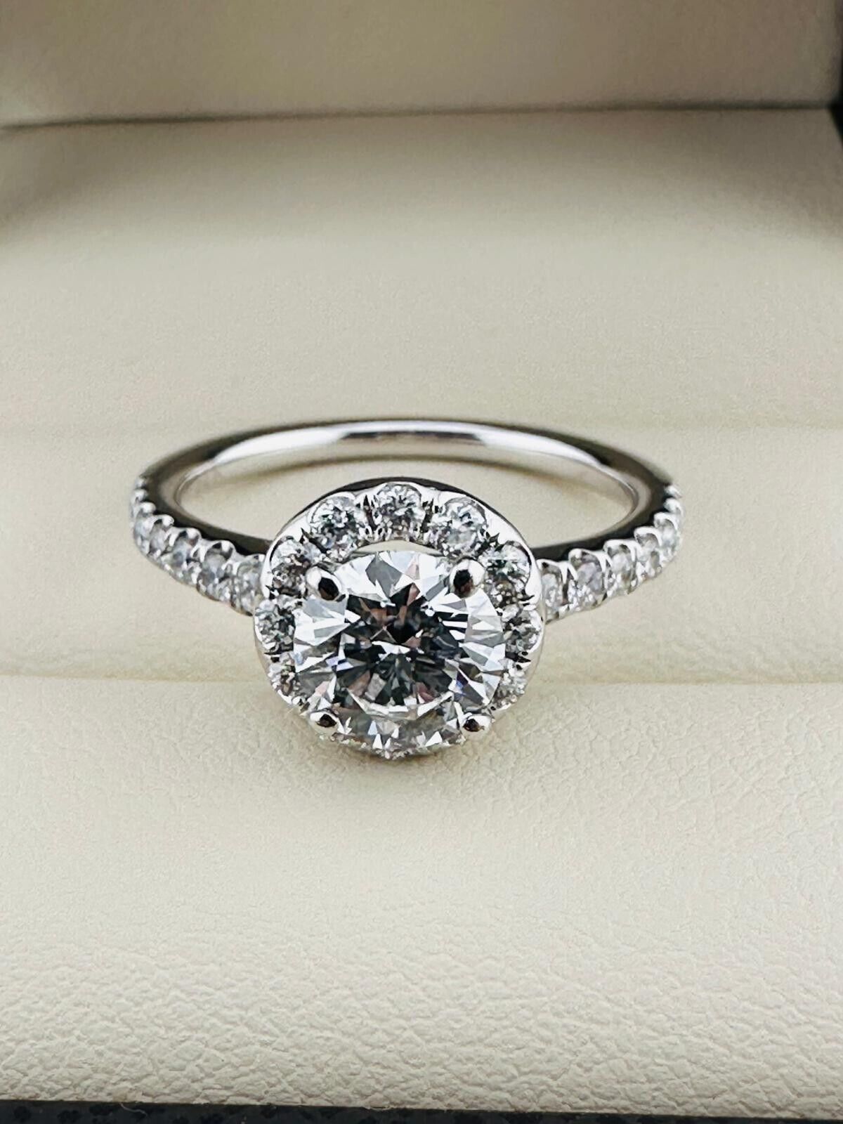 1.03 Ct Round EVS2 Lab Grown Diamond 14K Gold Ring Size 6.75 Natural Side Stone