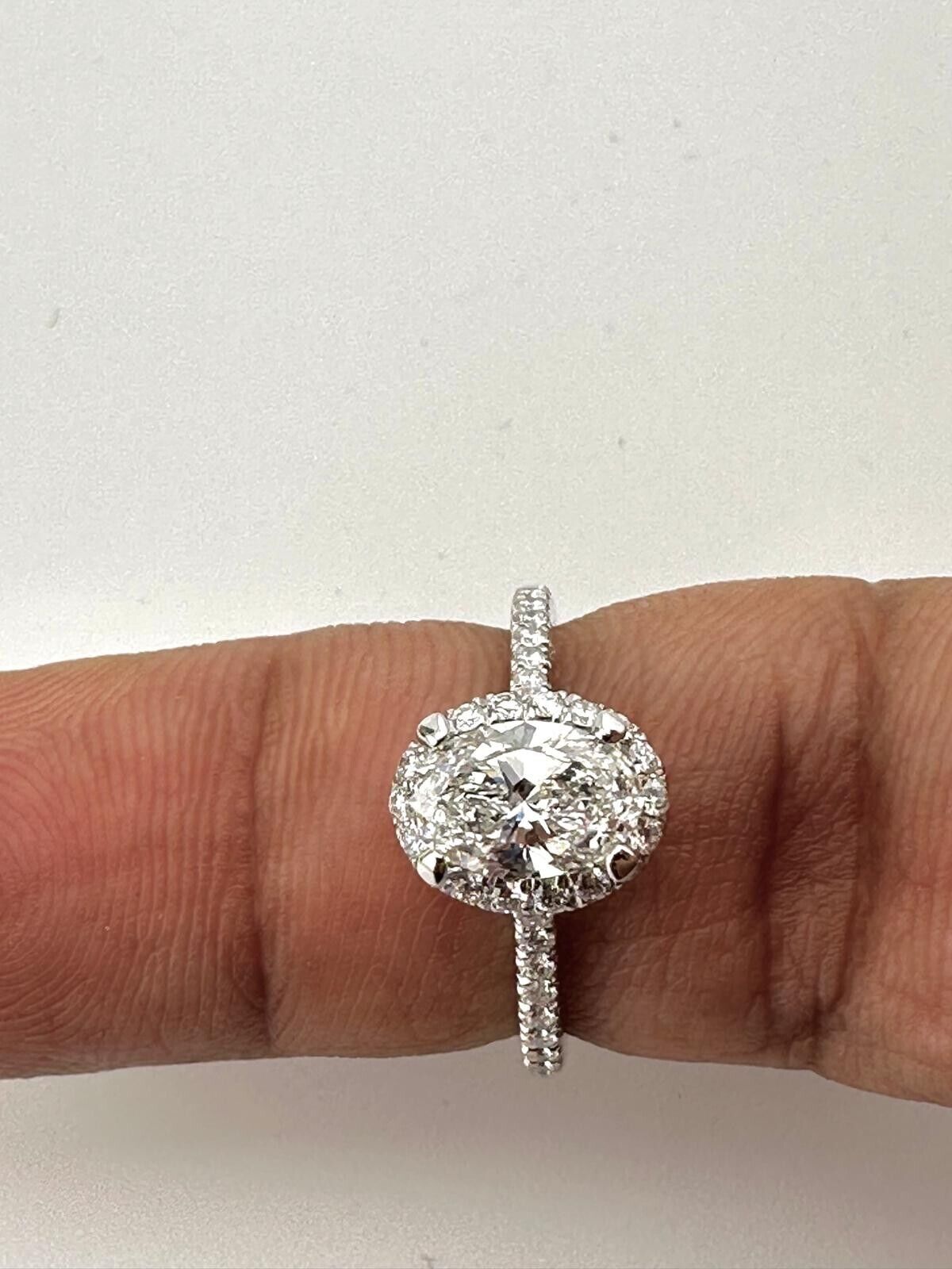 1.09 Ct OVAL E VS1 Lab Grown Diamond 14K Gold Ring Size 6.25 Natural Side Stone