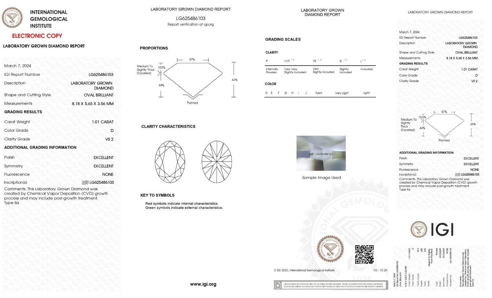 OVAL Cut Lab Grown 1.01 Cts IGI Certified CVD Diamond D Color VS2 Clarity