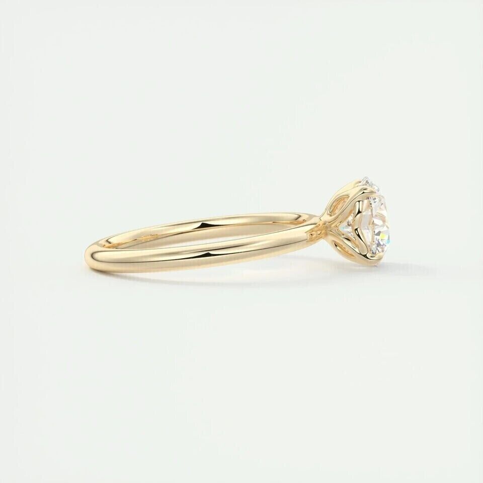 Solitaire Lab Grown Ring 1.00Ct F/G SI+ Round Diamond Engagement 14k Yellow Gold