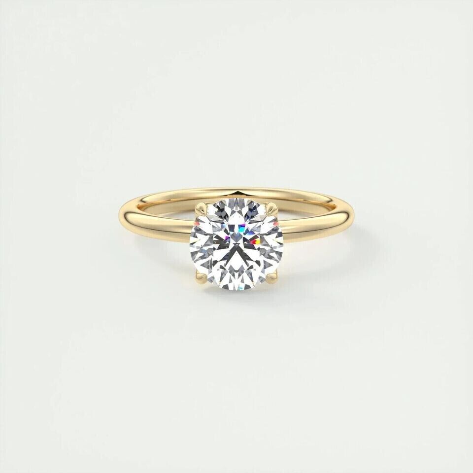 Solitaire Lab Grown Ring 1.00Ct F/G SI+ Round Diamond Engagement 14k Yellow Gold