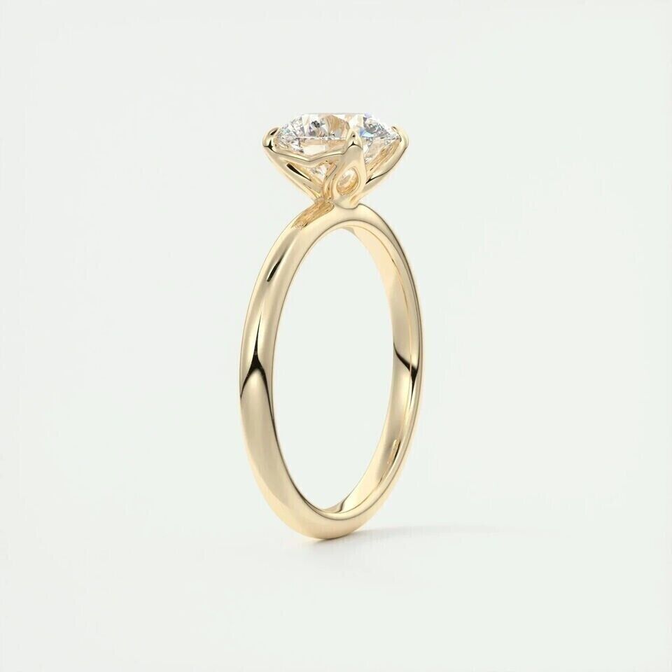 Solitaire Lab Grown Ring 1.00Ct F/G SI+ Round Diamond Engagement 14k Yellow Gold