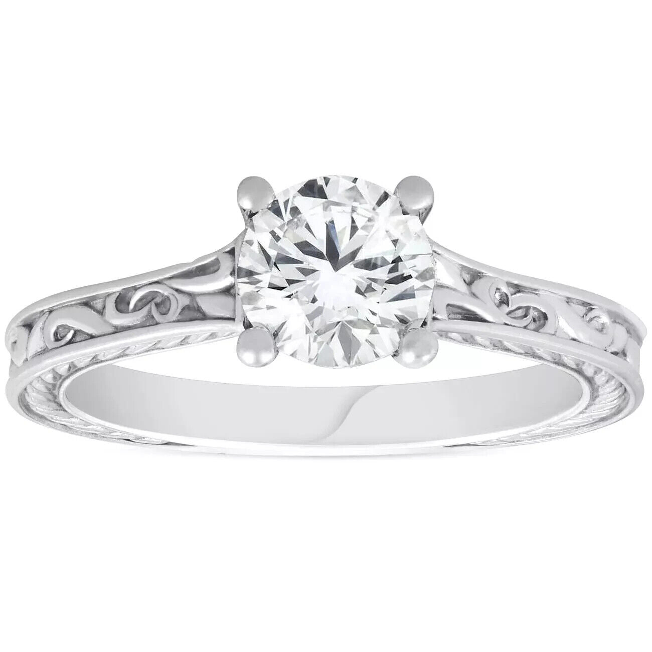 F/VS 1ct Solitaire Round Diamond Engagement Ring White Gold Lab Grown