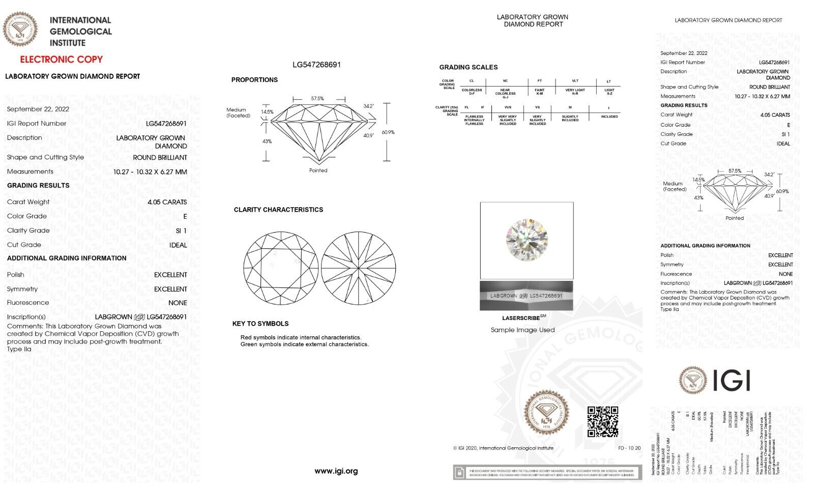 ROUND Cut 4.05 Ct Lab Grown IGI Certified CVD Diamond E Color SI1 Clarity