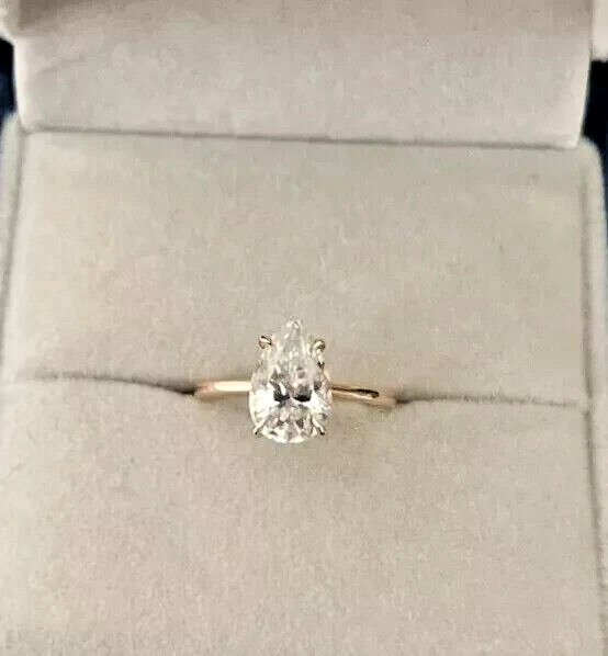 IGI 1.50 Ct Pear Cut F/G SI Lab Grown/CVD Diamond Solitaire Ring 14k Yellow Gold