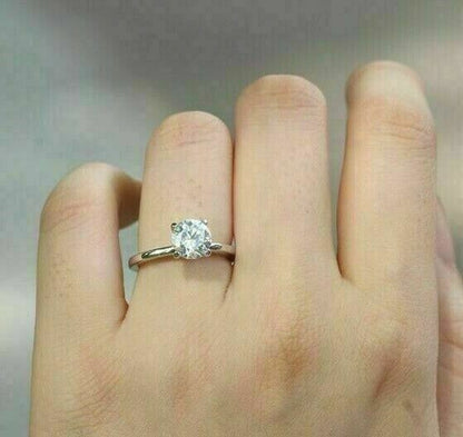 Solitaire Engagement Ring 1.50 Cts Lab Grown CVD Diamond F/G SI+ 14k WHITE Gold