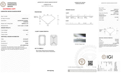 Lab Grown 1.03 Ct EMERALD Cut IGI Certified CVD Diamond I Color VS1 Clarity