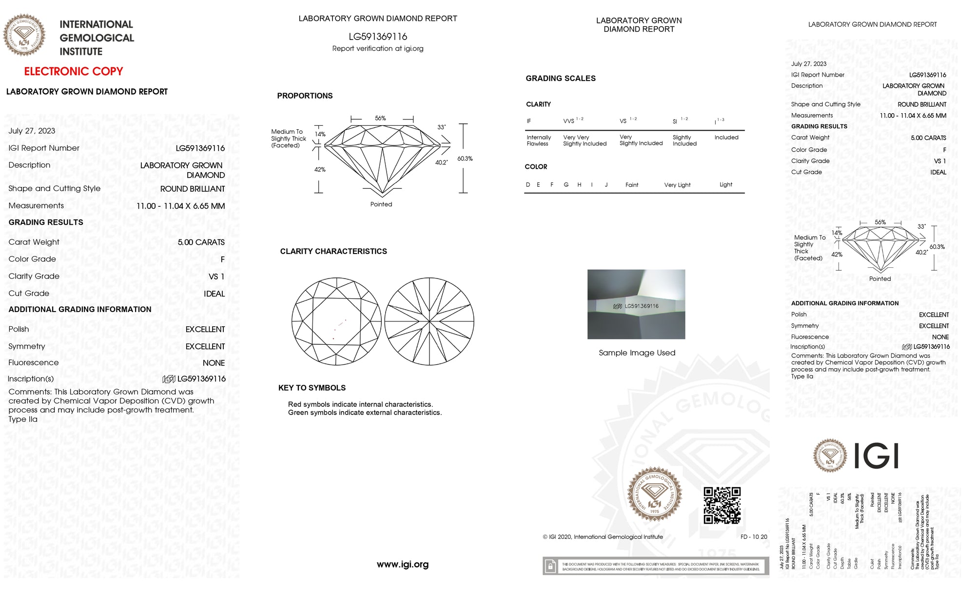 Lab Grown 5.00 Ct ROUND Cut IGI Certified CVD Diamond F Color VS1 Clarity